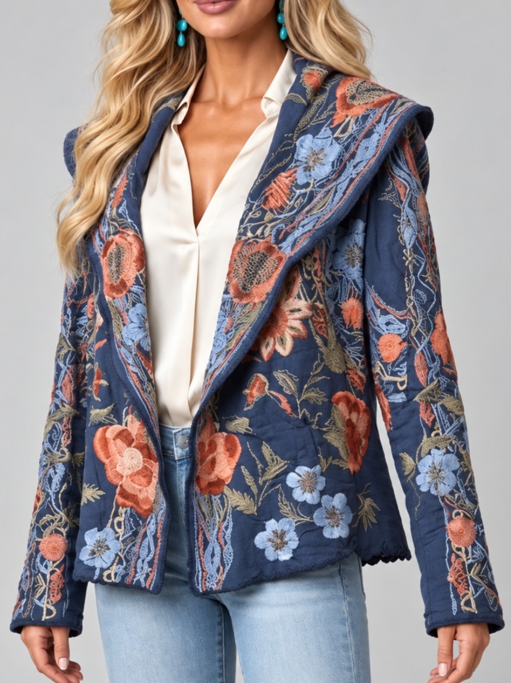 Johnny Was metallic thread Syelles Embroidered
Hoodie Jacket Indigo NWT RARE